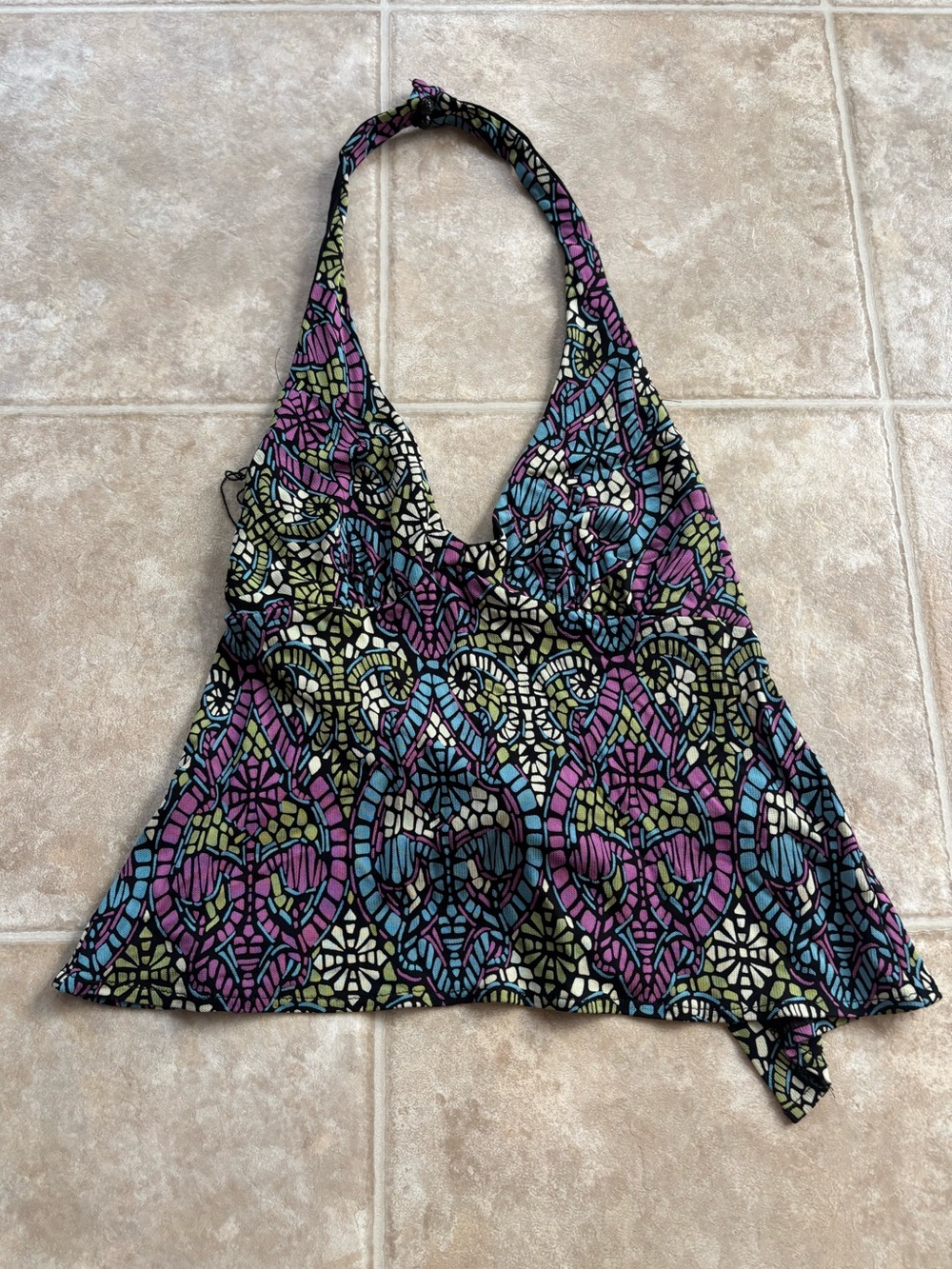 Y2K Women’s Nanette Lepore Multicolor Mosaic Halter Tank Top